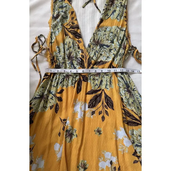Free People "Marnie" Golden Yellow Floral Short Dress Size S Rayon Boho Floral. - Image 11