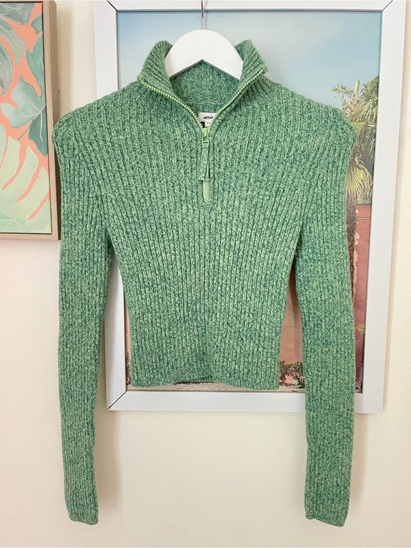 Aerie Late Night Quarter Zip Sweater Green Size Small - Image 3