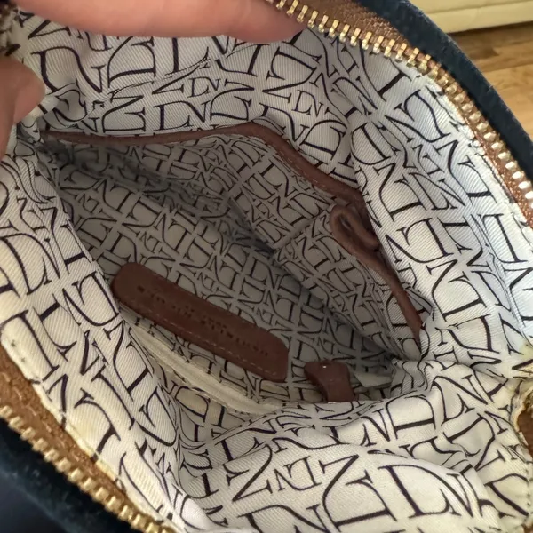Danielle Nicole Brown Suede Foldover Clutch Bag‎ Black Trim Tassel Zip Boho - Image 7