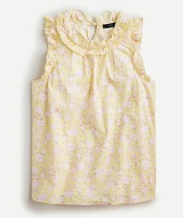 J.Crew Cotton Poplin Ruffle-Trim Top in Rose Vines Size M Retail $80 - Image 6