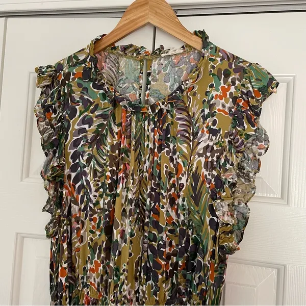 Jodifl Floral Mini Dress Sz 1X Ruffle Tiered Belted Waist Earthy Boho - Image 5