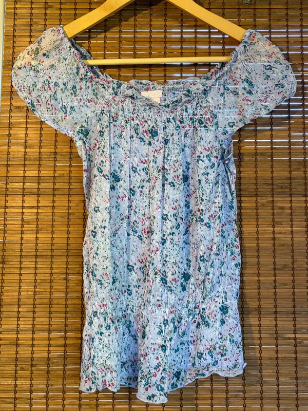 Vintage Nolita Floral Semi Sheer Crinkle Peasant Top S Cottagecore - Image 2