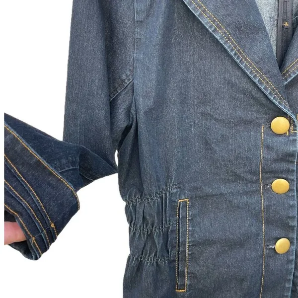 Joan Rivers size M dark wash rushed waist shoulders denim jacket. - Image 3