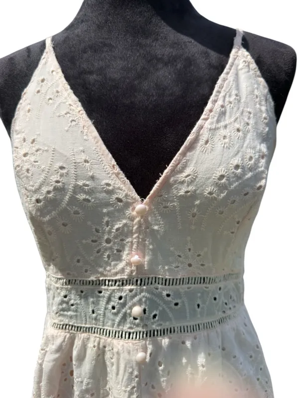 Simplee Pink Eyelet Maxi Dress L Cotton Button Front Boho‎ Cottagecore Sundress - Image 7