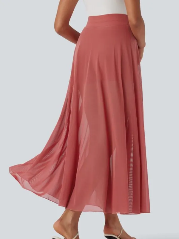 NWOT Halara Coral High Waisted Drawstring Mesh 2-in-1 Pocket Maxi Skirt - Image 2
