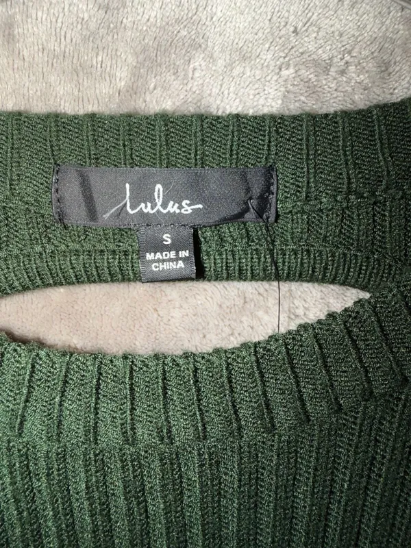 Lulus Dark Green Ribbed Knit Long Sleeve Open Back Bodycon Mini Sweater Dress - Image 4