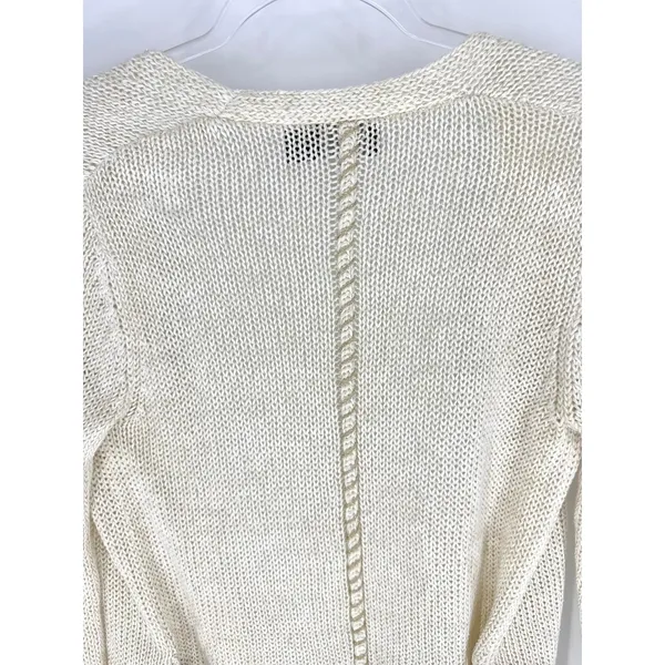 The Limited Cream Linen Metallic Open Front Cardigan Macrame‎ Fringe Belt XS - Image 6
