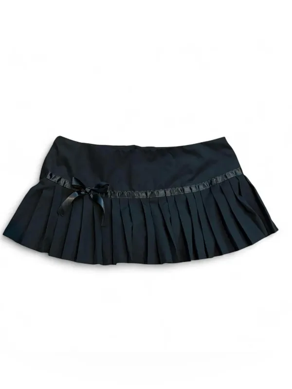 Black Pleated Mini Skirt with Ribbon Bow Coquette Balletcore Y2K Style Size M - Image 2