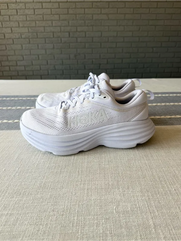 Hoka Bondi 8 Triple White Running Shoes Women’s Size 8 - Image 4