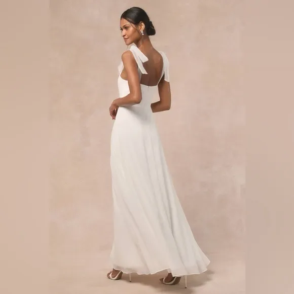 NEW Lulus Radiant Romance White Tie-Strap Maxi Dress Sz Large Wedding Bridal - Image 6
