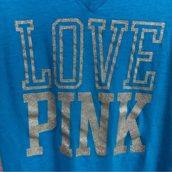 Vintage PINK Victoria's Secret Turquoise Tee with Gold Lettering - Image 2