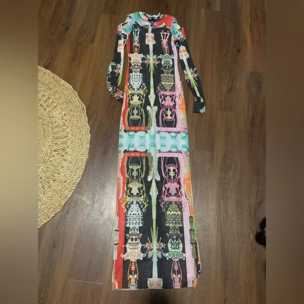 SKIMS Mesh spring Dress Orchid Cabinet M graphic maxi nwot boho rare party $180 - Image 3