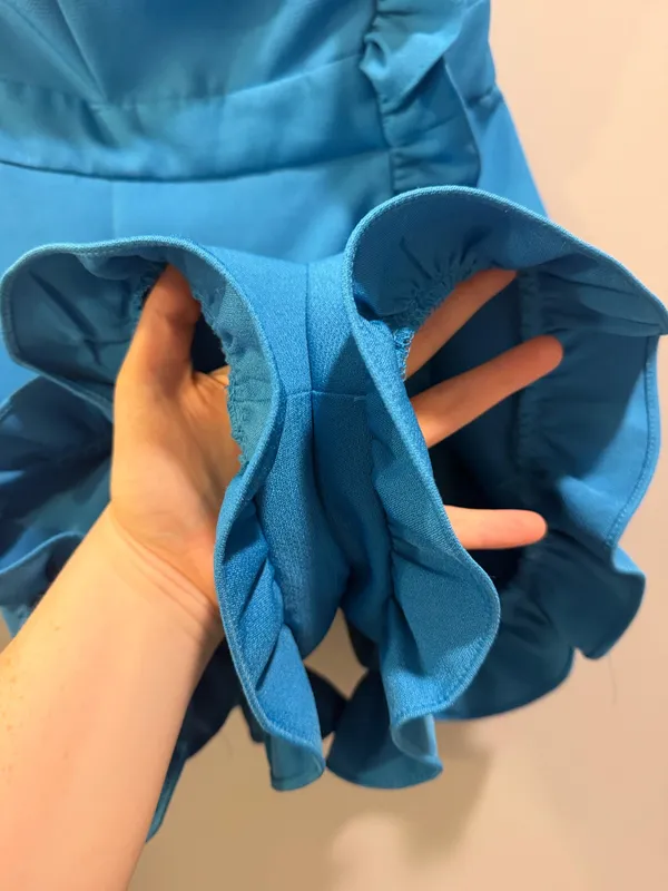 DO+BE Asymmetrical Ruffle Detail Strapless Romper Blue - Image 3