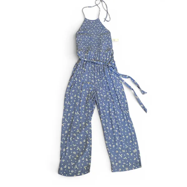 NWT American Eagle Bella Smocked Jumpsuit Sz XL Blue Floral Cottagecore - Image 4
