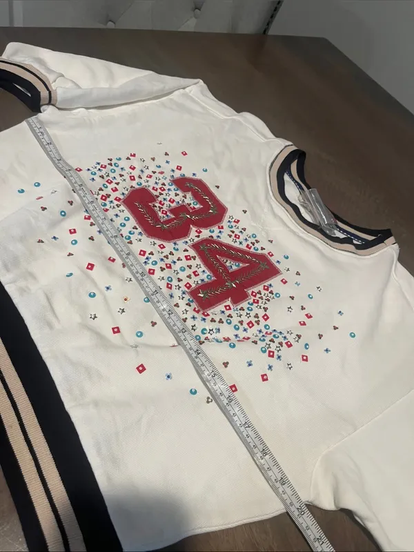 Anthropologie Cream Short-Sleeve Sweatshirt with Red '34' Graphic Sz S/P NWT - Image 4