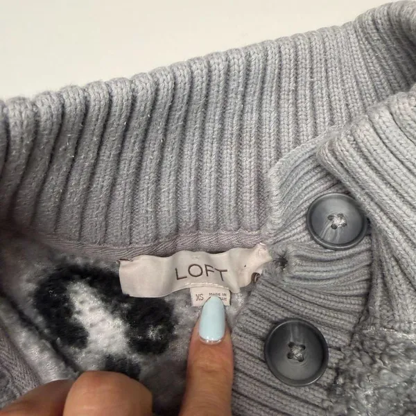 LOFT‎ Grey Leopard Print Sherpa Fleece Mock Neck Pullover - Image 3
