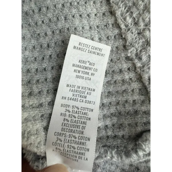 Offline by Aerie Gray Waffle Knit Cropped Hoodie Small Cozy Lounge Top - Image 5
