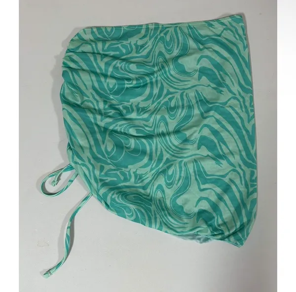 Blue Teal Swirl Ruched Mini Skirt Bottoms Beach Pool Swim Sarong Coverup Size S 🩵✨ - Image 4