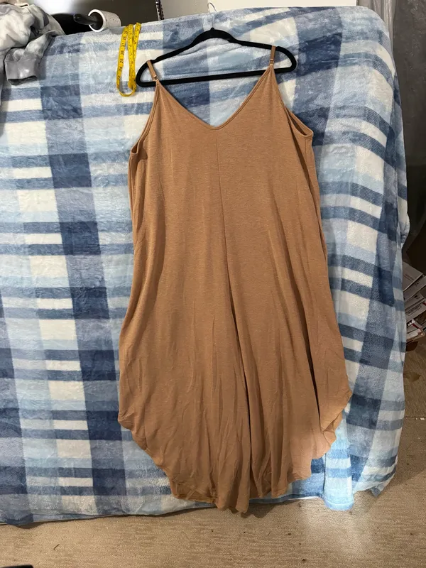 Emerald V-Neck Sleeveless Wide Leg High Low Hem Jumpsuit in Brown 1X - Image 6
