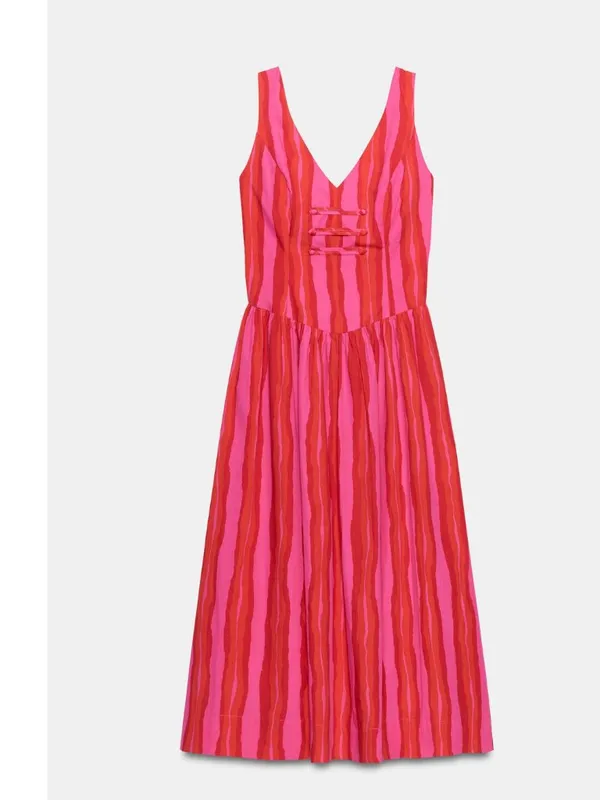 NWT ZARA BLOGGERS FAVE STRIPED FROG FASTENING DRESS Multicolored - Image 3