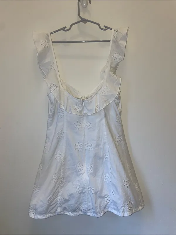 White Fox White Eyelet Ruffled Strap Mini Dress - Image 4