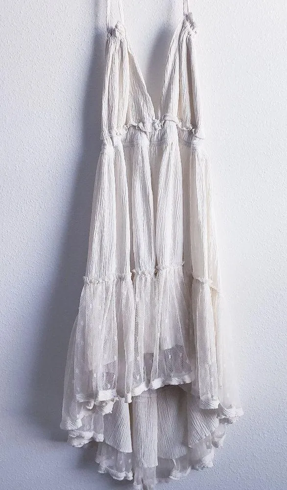 Free People 100 Degree Ivory White Lace Ruffle Mini Halter Dress - Image 3
