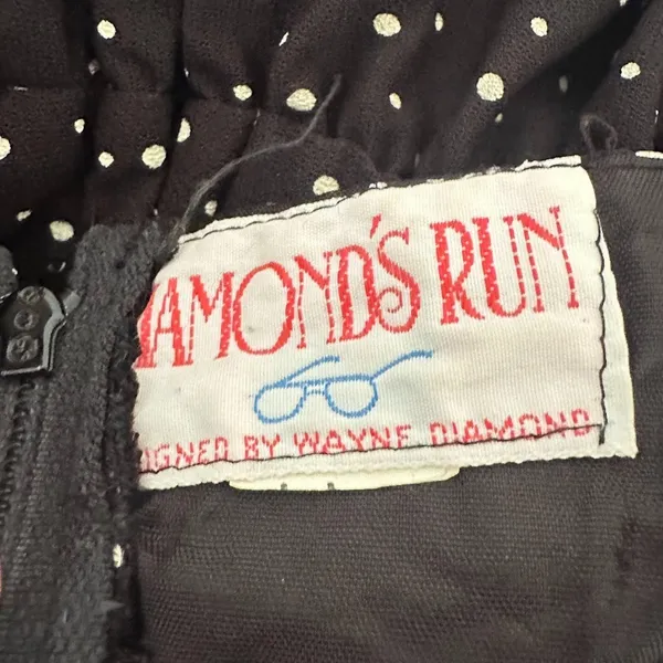 Vtg Diamonds Run Jumpsuit Black Polka Dot Strapless‎ Sweetheart Harem Retro XS - Image 8
