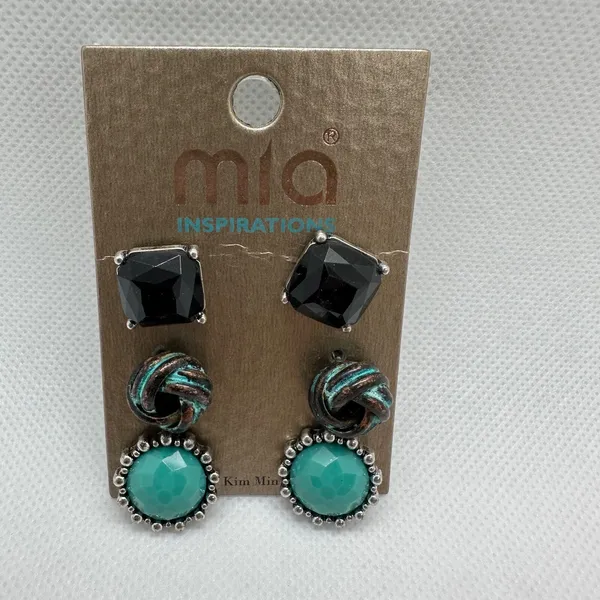 Mia Inspirations Lot of 3 - Turquoise Colored Black Western Stud Earrings New - Image 4