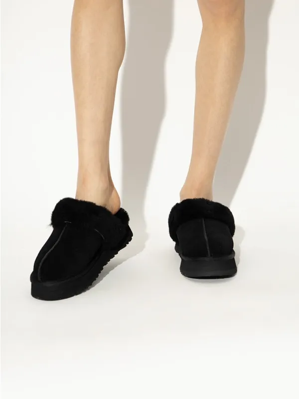 UGG women Black Suede fur platform slipper shoes US 6 - Image 10
