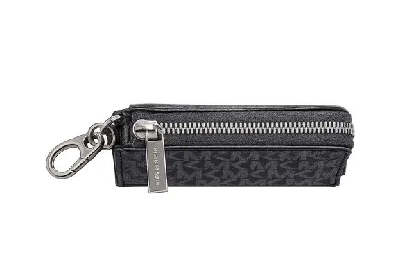 Michael Kors Black MK Signature Zip Card Holder Keychain Wallet - Image 8