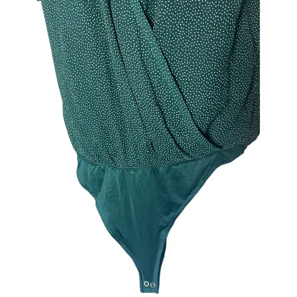 Abercrombie & Fitch Women's M Plunge Neck Wrap Bodysuit Emerald Green Polka‎ Dot - Image 4