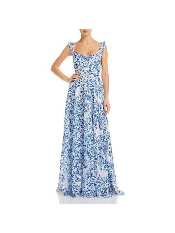 NWT Sau‎ Lee Womens Evangeline Blue Chiffon Printed Evening Dress Gown Size 10 - Image 3