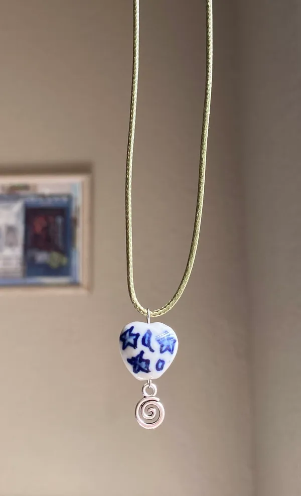 Handmade celestial porcelain heart bead & swirl unique boho fairy whimsical necklace🌙🌀🌟 - Image 4