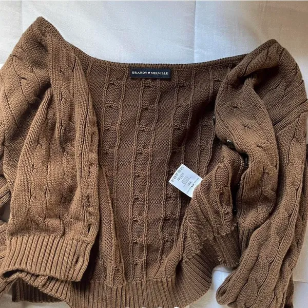 Brown Cropped Knit Sweater - Image 3