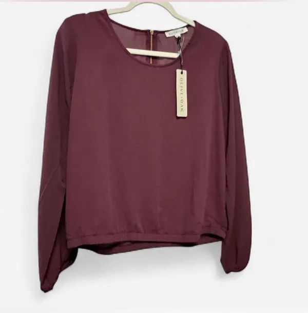 ✨ NWT Olive + Oak Iced Plum Long Sleeve Blouse Top Elastic Hem Back Zip (Size L) ✨ - Image 4