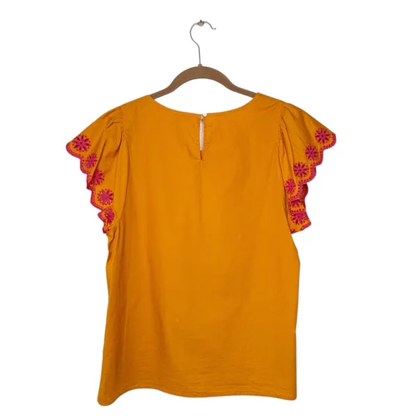 J. Crew Orange Pink Flutter Sleeve Top Sz M - Image 3