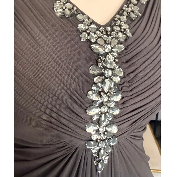 Alex Evenings Woman‎ Gray Embellished Ruched Gown Dress 14W Formal Wedding Guest - Image 3