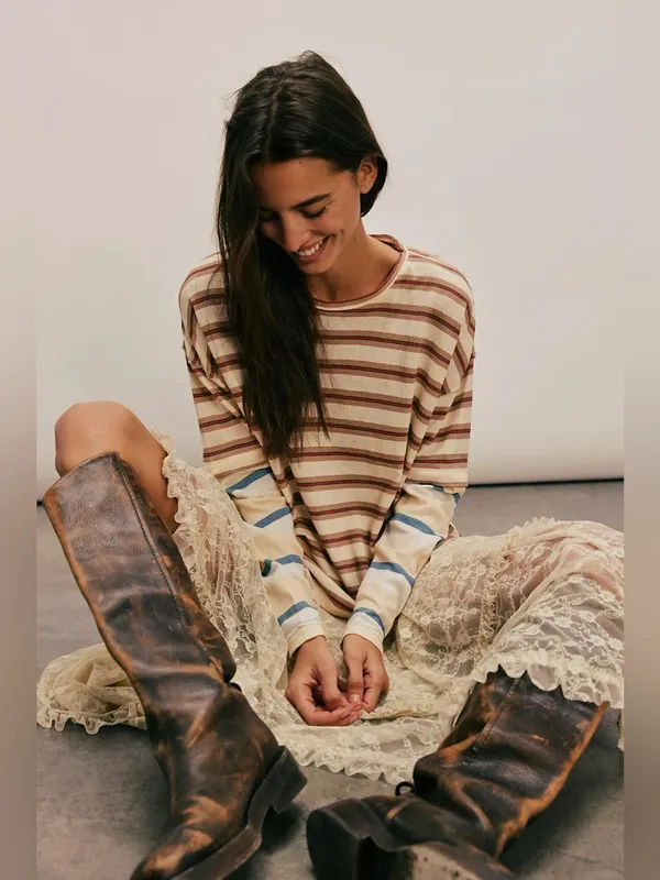 Free People We The Free Nina Stripe Long-Sleeve Tee in Ivory L - Image 7