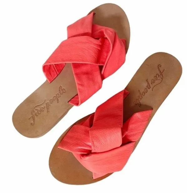 Free People Sandal Rio Vista Neon Coral Slide Leather Sandals Womens Size 36 | 6 - Image 2