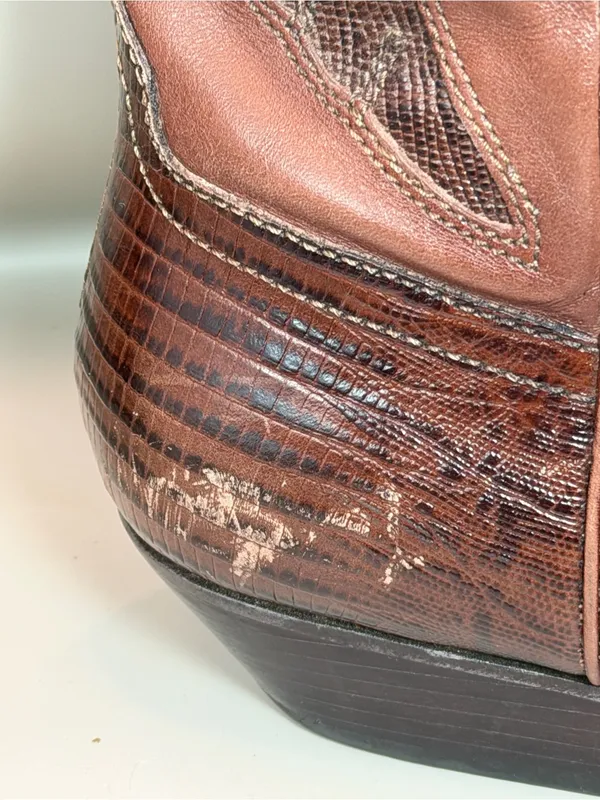 Nine West Romnee Brown Lizard Leather Cowboy Boots Sz 8 Made Brazil - Image 6