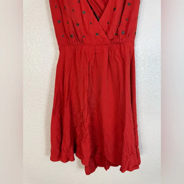 For Love & Lemons Little Lover Studded Plunge V Neck Mini Dress Red Small $250 - Image 4