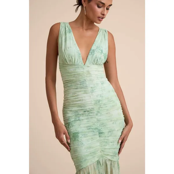 NWT Lulus Jamie Mint Green Floral Mesh Sheer Hem Maxi Dress Gala Banquet Sz L - Image 10