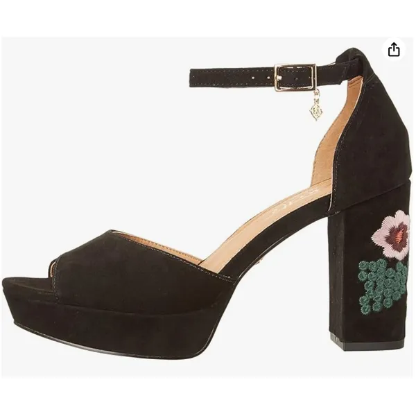 Nanette Lepore Viola Platform Block Heel Pumps Floral Embroidered Black Size 6.5 - Image 3