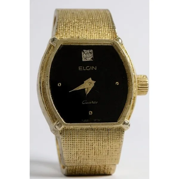 Elgin EK228-008 Quartz Women's Gold Tone Black Face Diamond‎ Accent Tank Watch - Image 2