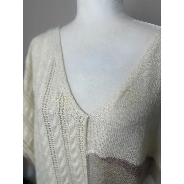 POL Oversized Dolman Sweater S Relaxed Lightweight‎ Patchwork Camo Distressed - Image 2