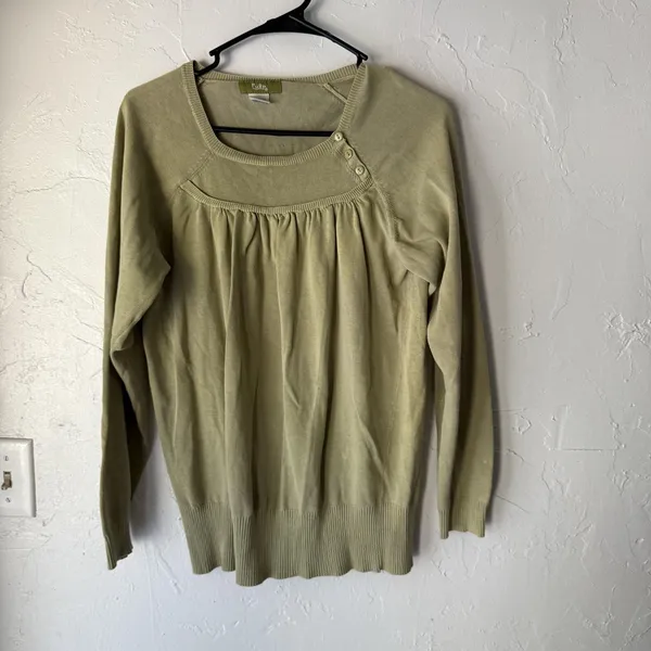 Pulp Sweater Y2k Large Green Long Sleeve Button Pullover Cotton Casual Top‎ - Image 2