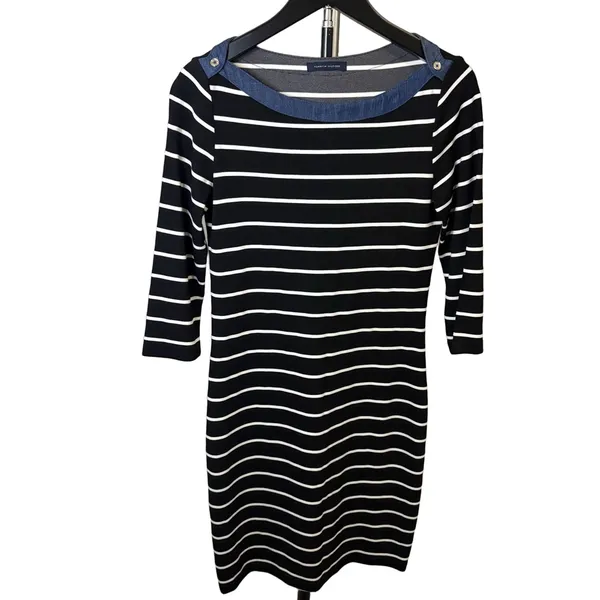 Women's Tommy Hilfiger Long Sleeve Striped Dress‎ S Black White Size XSmall - Image 2