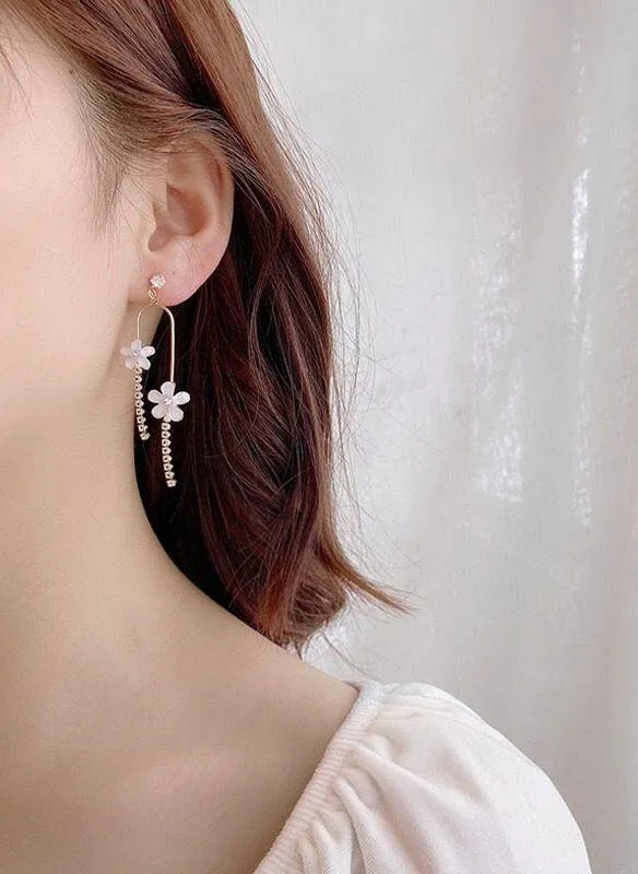 Women's Crystal Flower Dangle Drop Earrings Gold - Image 6