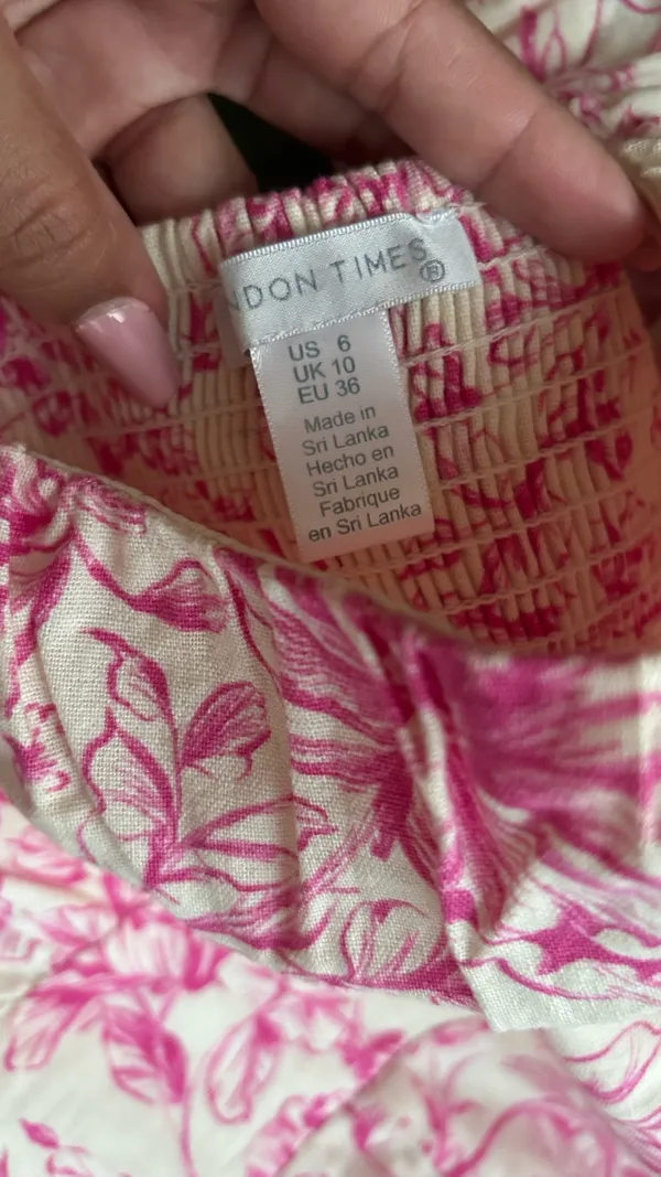 London Times Pink Floral Midi Dress – Puff Sleeves - Image 2