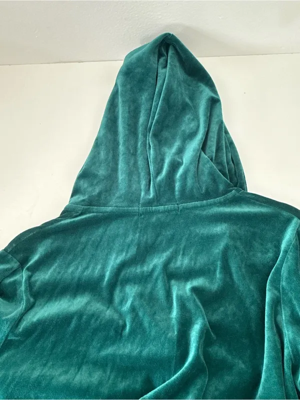 Y2K style Velour Zip Hoodie Jacket - green - Image 4